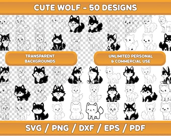 Wolf Clipart SVG Bundle, Cartoon Tier Designs (digitaler Download)