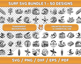 Surf SVG Bundle: 50 Beach & Wave Designs (Digital Download)