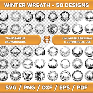 Couronne d’hiver SVG Bundle, Couronne florale, Couronne de Noël svg, Couronne Clip Art, Cadre circulaire svg, Couronne de fleurs png, Ornements de Noël svg