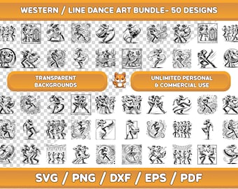 Western Line Dance Clipart Bundle: 50 SVG PNG Designs (Digital Download)