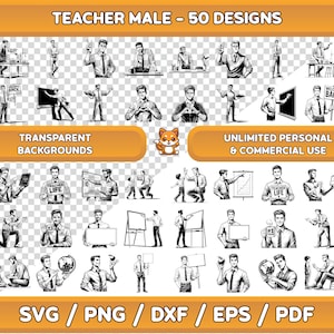 Mannelijke leraar kunstbundel, leraar svg, leraar png, leraar clipart, leraar kunst aan de muur, leraar digitale kunst, leraar silhouet, leraar