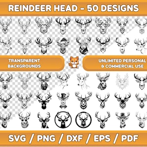Bundle tête de renne svg, svg renne, renne png, clipart renne, décoration de Noël, visage de renne svg, décoration de Noël, svg de Noël