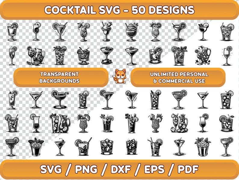 Cocktail SVG Bundle, Drinks Clipart (50 Designs) (digital Download) - Etsy