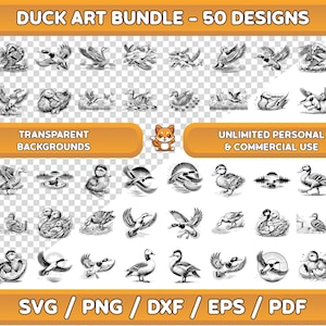Duck Art Bundle: 50 Farm Animal Designs (SVG, PNG, PDF)