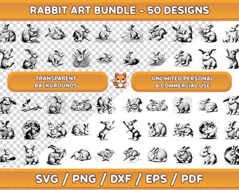 Rabbit SVG Bundle: 50 Bunny Clipart Designs (Digital Download)
