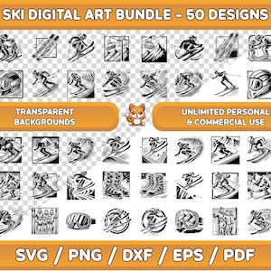 Ski Art Bundle, Ski svg, Skiing svg, Ski png, Skiing png, Ski Wall Art, Ski Clip Art, Ski Digital Art, Skiing Digital Art, Skiing Clip Art