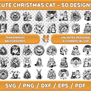 Pacchetto SVG gatto di Natale, PNG gatto di Natale, Clipart gatto di Natale, SVG di Natale, Gatto di Natale SVG, Decorazioni natalizie, Camicia di Natale SVG