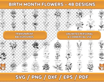 Birth Month Flower SVG Bundle: Floral Clipart (Digital Download)