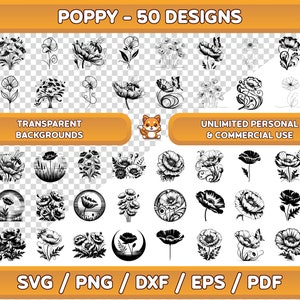 Poppy SVG Bundle: Floral Clipart, Decals (Digital Download)