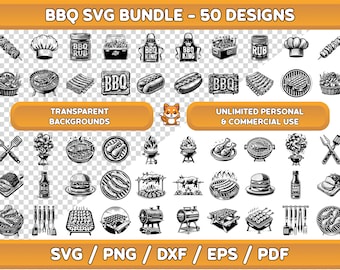 Paquete SVG de barbacoa: Imágenes prediseñadas de parrilla de verano (50 diseños)