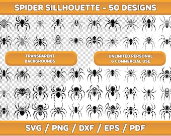 Spider SVG Bundle: Halloween Silhouette Clipart (Digital Download)