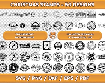 クリスマス スタンプ SVG バンドル: 北極、サンタ メール (デジタル ダウンロード)