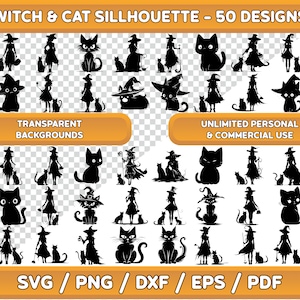 Hexe und Katze svg Bundle, Hexe svg, Katze svg, Halloween svg, schwarze Katze, Halloween-Katze, Hexe und Katze png, Hexe png, Katze png, Hexe Dekor