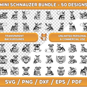 Mini Schnauzer SVG Clipart Bundle: 50 Dog Designs (Digital Download)