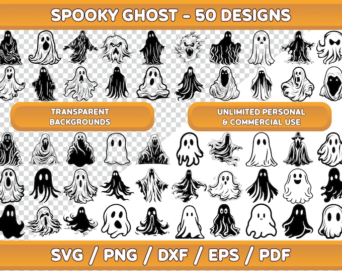 Ghost SVG Bundle | Ghost Face SVG | Cute Ghosts PNG Clipart for ...