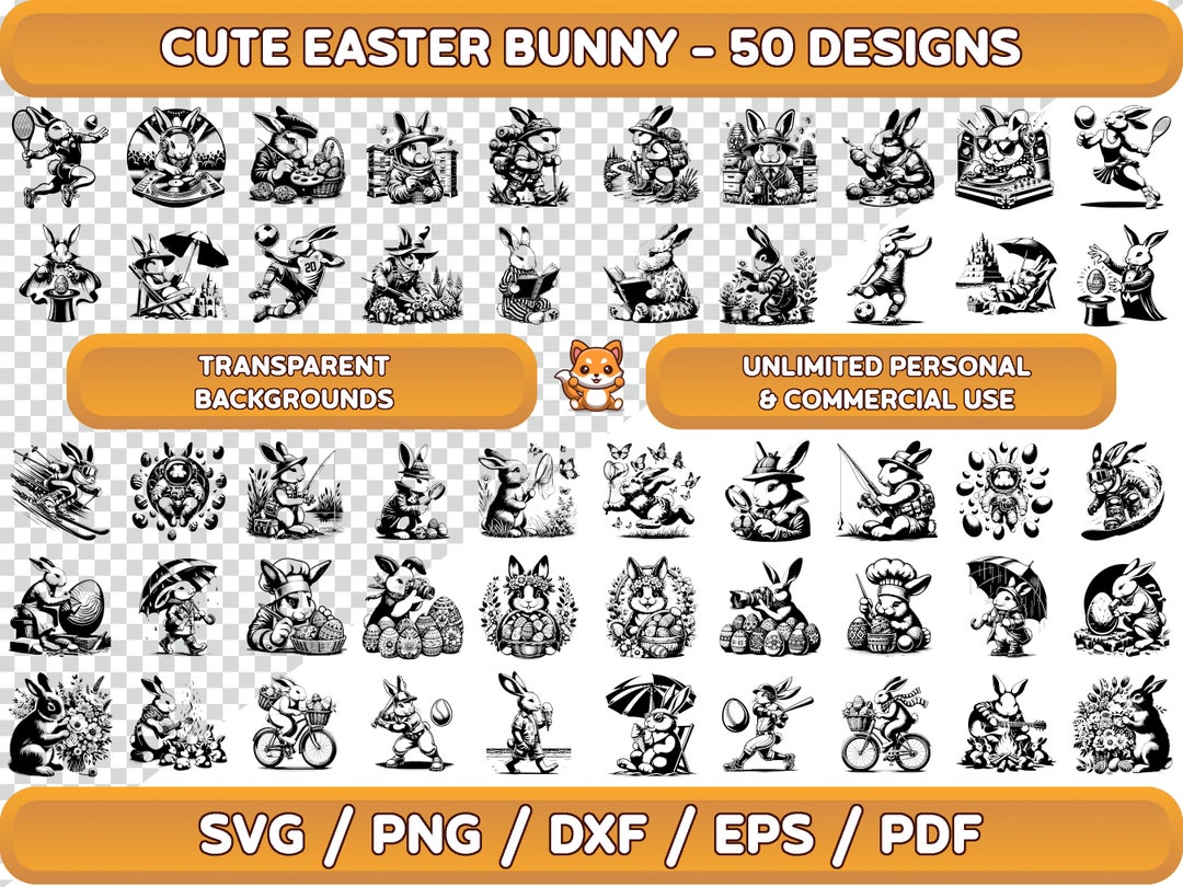Kawaii Easter Bunny SVG Bundle, Rabbit Clipart (digital Download - Etsy