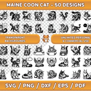 Maine Coon Katze SVG Bundle, Maine Coon Clipart, Maine Coon PNG, Maine Coon Wandkunst, digitale Wandkunst, druckbare Wandkunst, Katzenkunst für Cricut