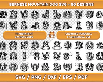Bernese Mountain Dog SVG Bundle: 50 Inspiring Designs (Digital Download)