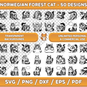 Norwegische Waldkatze SVG-Bundle, Norwegische Waldkatze Clipart, Norwegische Waldkatze PNG, digitale Wandkunst, druckbare Wandkunst, norwegische Katze