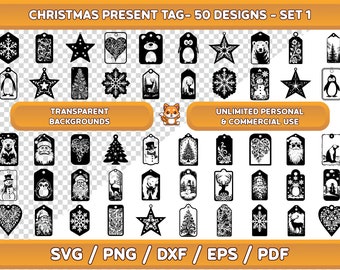 Christmas Gift Tag SVG Bundle, 50 Xmas Designs (Digital Download)