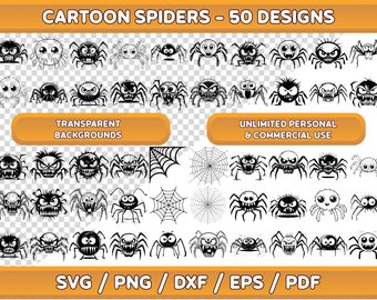 Bundle svg araignée de dessin animé, clipart Halloween (svg, png, dxf, eps, pdf)