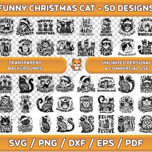 Paquete divertido de svg de gato de Navidad, svg de gato de Navidad, svg de gato divertido, png de gato de Navidad, png de gato divertido, imágenes prediseñadas de gato, decoración de Navidad, svg de gato