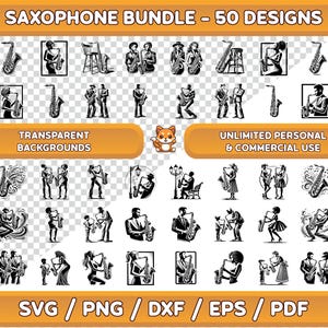 サクソフォン アート バンドル、サクソフォン svg、サクソフォン クリップアート、サクソフォン png、サクソフォン ウォール アート、Cricut 用サクソフォン、音楽 svg、音楽、サクソフォン