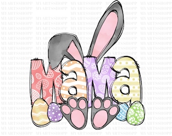 Retro Mama Easter PNG: Bunny Ears Sleeve Design (Digital Download)