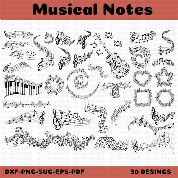 Musical Notes SVG for Silhouette Cameo and Cricut, Music pentagram SVG, Musical Notes Clipart, Clipart PNG transparent included, Music Notes