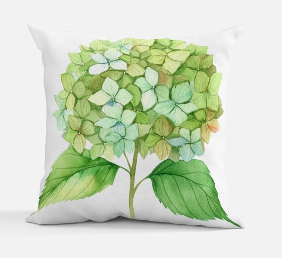 Green Hydrangea Throw Pillow Floral Accent Pillow Garden