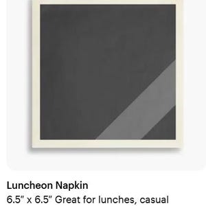 May include: Square luncheon napkin, 6.5 x 6.5 inches, with a dark gray center and a light gray diagonal stripe. The napkin has a cream-colored border, suitable for casual dining and picnics.