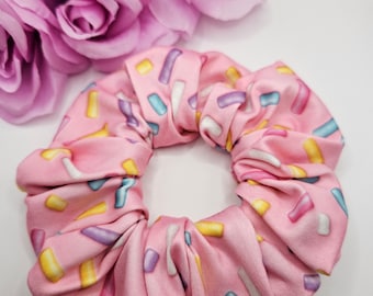 Ręcznie robiona gumka do włosów Scrunchie New Hair Tie Sprinkles Pink soft spandex walentynki urodziny. Rozmiar: duży