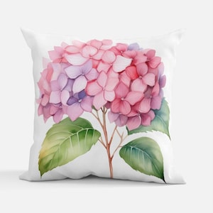 Light Pink Blue Hydrangea Throw Pillow | Floral Accent Pillow | Garden-Inspired Cushion | Cottagecore | 14&quot;x14&quot; or 18&quot;x18&quot; | Free Shipping