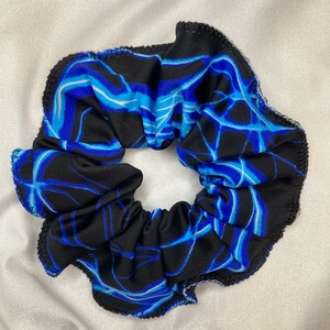 Handmade Scrunchie New Hair Tie UV Neon Glow Blue Lightning Nylon Spandex. Size: Large.