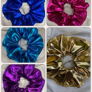 Handmade Scrunchies New Hair Ties Metallic Spandex. Size: Large. Gold. Pink. Purple. Turquoise. Blue. Golden. Royal. Teal.