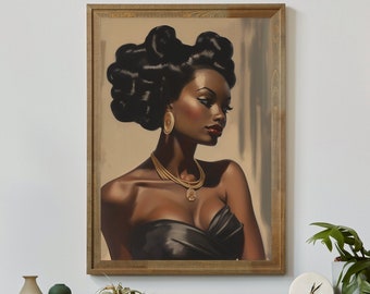 Arte de pared de niña de piel marrón / Impresión de lujo de niña negra / Pintura afroamericana / Arte de pared de mujer negra, Arte de pared de niña negra imprimible