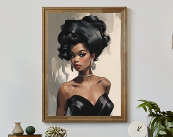 Arte de pared de niña de piel marrón / Impresión de lujo de niña negra / Pintura afroamericana / Arte de pared de mujer negra, Arte de pared de niña negra imprimible