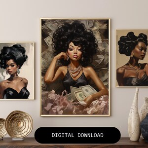 Set of 3 Black Girl Wall Art Print | Brown skinned girl wall art | African American Art | Digital Download