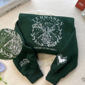 Terrasen Home of Stag Embroidery, Fireheart Embroidery, terrasen sweatshirt, Throne of Glass Sweatshirt, To Whatever End Embroidery