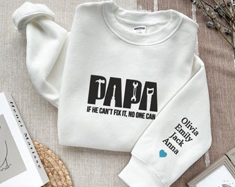 Funny Papa Embroidered Sweatshirt, Fixer of Things Shirt, Custom Dad Shirt With Kid Name, father's day shirt, Papa Tools Embroidered shirt
