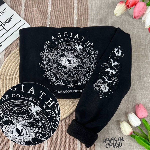 Basgiath War College Embroidered sweatshirt, Fourth Wing Embroidery, Dragon Rider Shirt, fourth wing merch, basgiath war college, SJM shirt