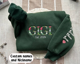 Personalized Gigi Flower sweatshirt, personalized crewneck sweatshirt, gigi sweatshirt, muttertag pullover, bestickter pullover