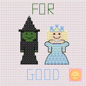 wicked elphaba and glinda, for good, counted cross stitch pattern (digital download)