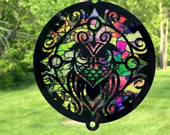 Handmade Acrylic Owl Suncatcher , Colorful Stained Glass Window Decoration, Bird Lover Gift, See Through Window Hanger, Christmas Gift