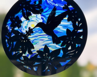 Colorful Hummingbird Acrylic ornament, Hummingbird Hanging Gift, Bird Christmas Ornament, Memorial Gift, Hummingbird Gift, Window Decoration