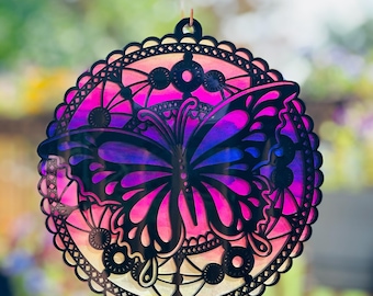 Vibrant Butterfly Suncatcher: Stained Glass Home Decor, Window Ornament, Butterfly Enthusiast Gift