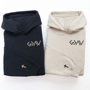 God Is Greater Than The Highs And Lows Embroidered Hoodie • Cross on Sleeve • Couples Gift • Anniversary Gift • Gift For Him • Gift For Her