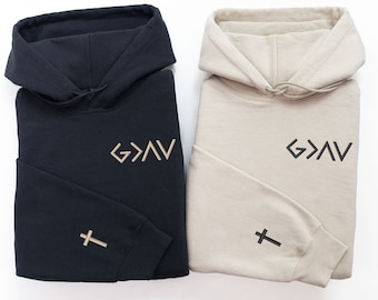God Is Greater Than The Highs And Lows Embroidered Hoodie • Cross on Sleeve • Couples Gift • Anniversary Gift • Gift For Him • Gift For Her