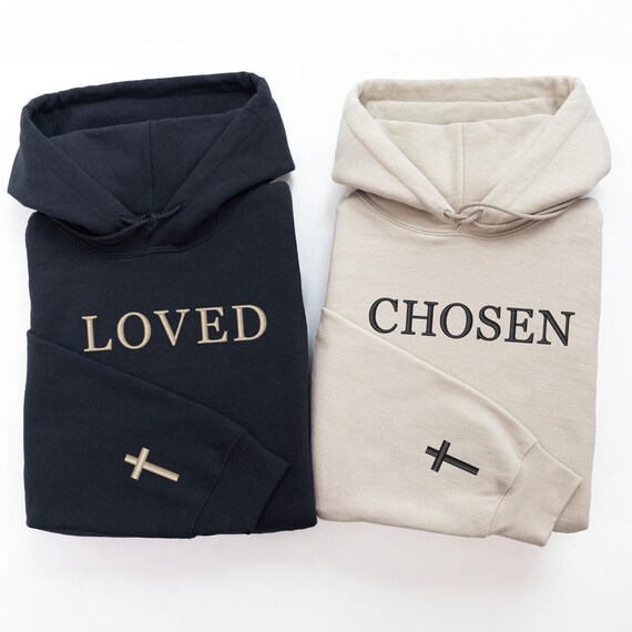 Loved Hoodie • Personalized Embroidered Christian Sweatshirt • Faith Based Pullover • Cross Sleeve • Custom Unisex Hoodie • Christian Gift