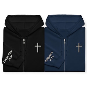 Zipup Hoodie Cross Embroidered - Etsy